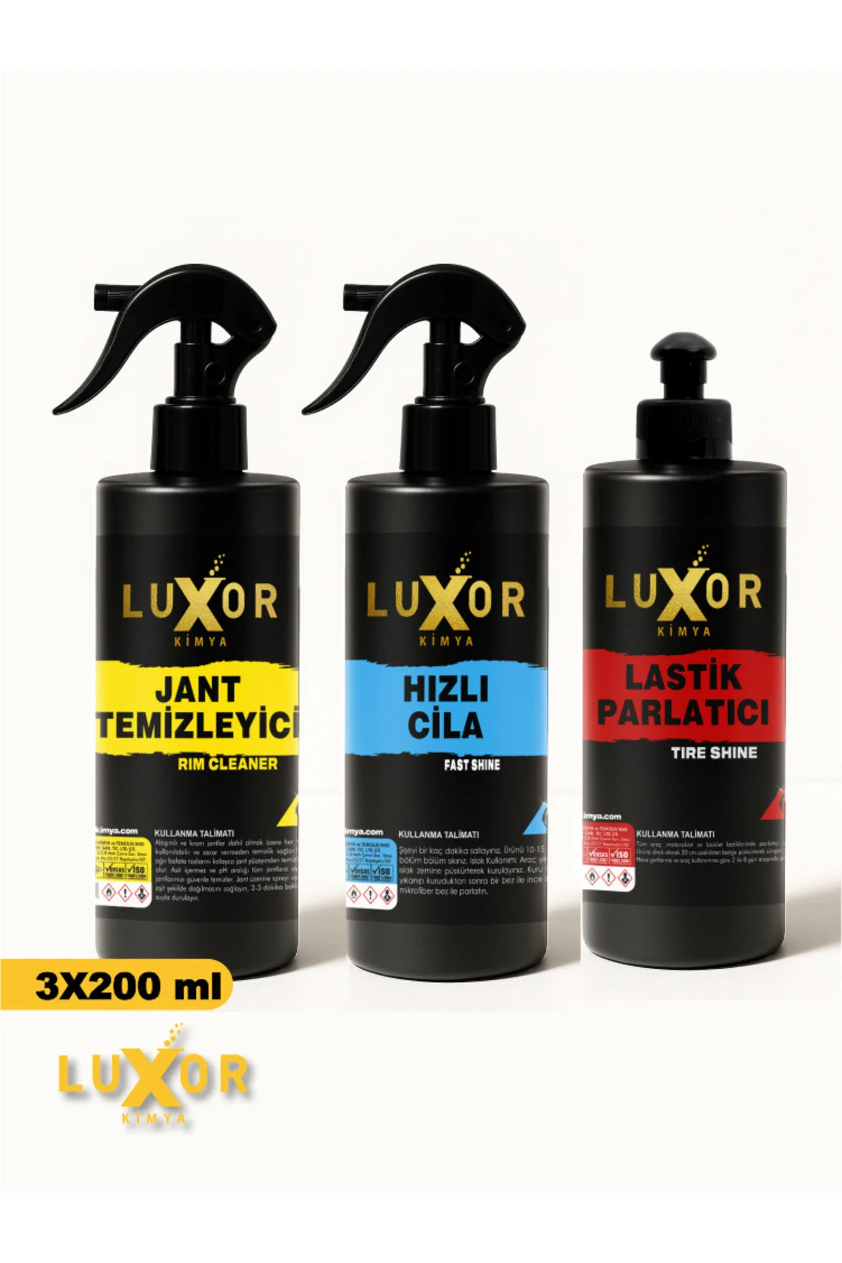 200ML 3'lü Oto Bakım Seti Lastik Parlatıcı Jant Temizleyici Hızlı Cila Oto Yıkama Seti