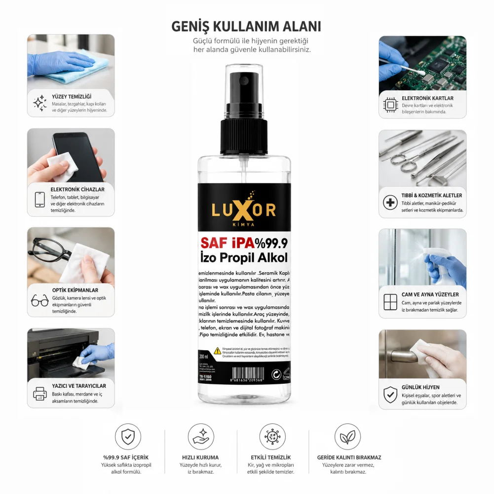 Luxor Kimya Saf İPA %99 İzopropil Alkol 200 ml görsel 2
